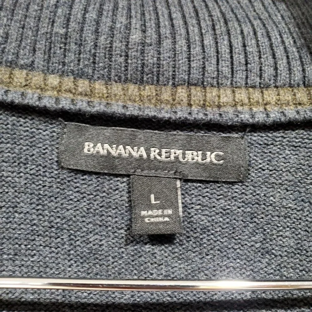 Banana Republic Men's Full-Zip Hooded Sweater Jacket Gray Pockets Sz L